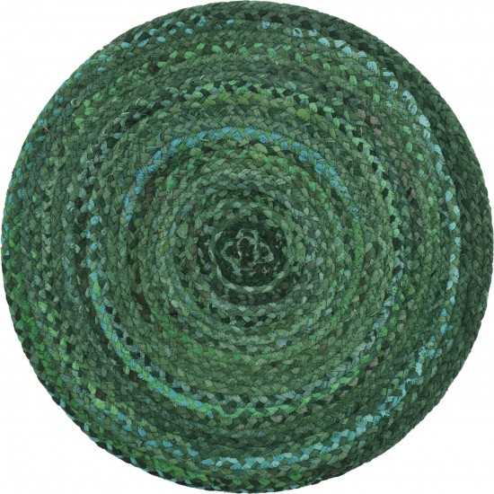 Rug Unique Loom Braided Chindi Green Round 3' 3 x 3' 3