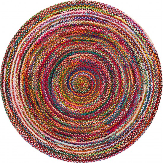 Rug Unique Loom Braided Chindi Multi Round 7' 0 x 7' 0