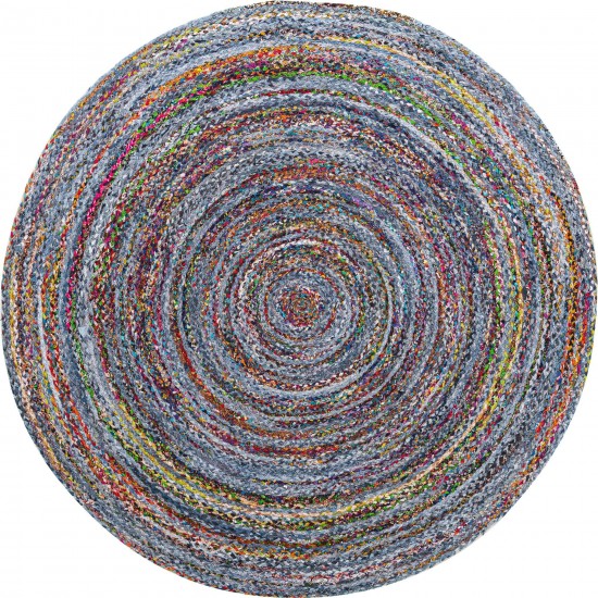 Rug Unique Loom Braided Chindi Blue/Multi Round 8' 0 x 8' 0