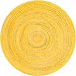 Rug Unique Loom Braided Chindi Yellow Round 8' 0 x 8' 0