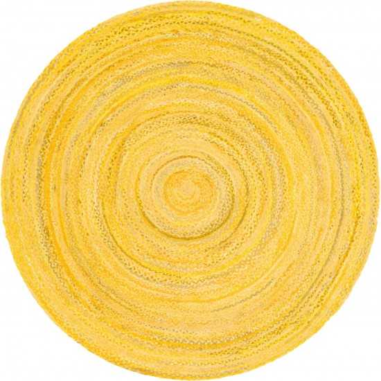 Rug Unique Loom Braided Chindi Yellow Round 8' 0 x 8' 0