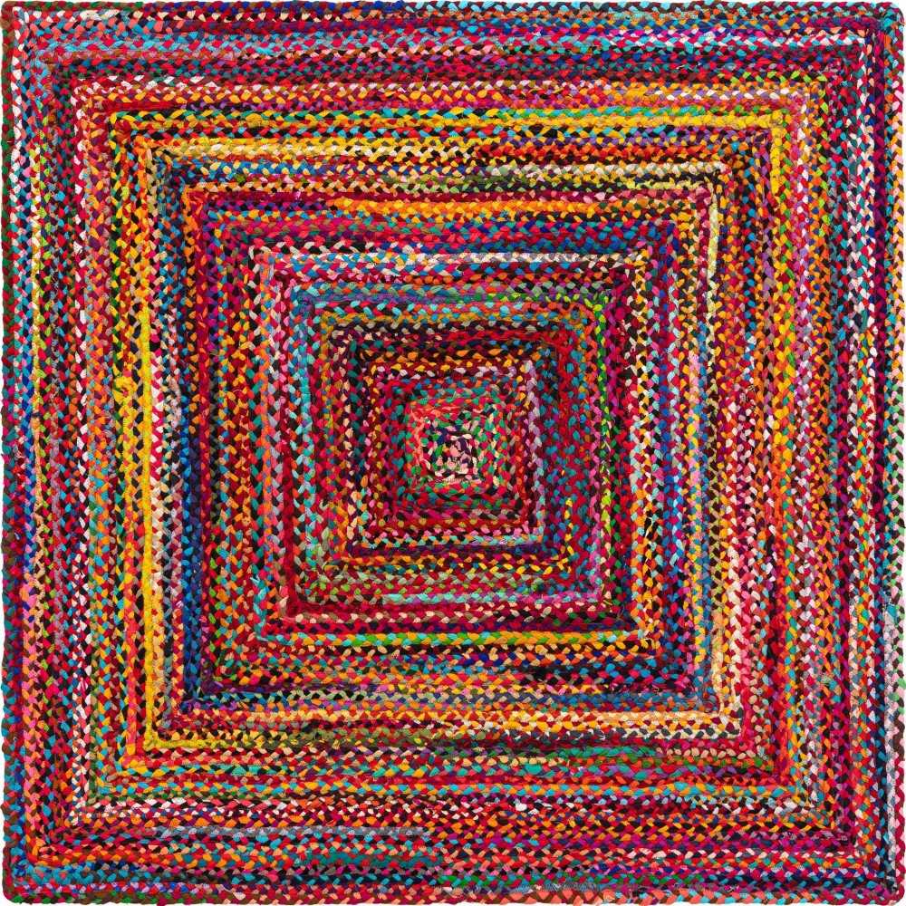 Rug Unique Loom Braided Chindi Multi Square 6' 0 x 6' 0 Rug Unique Loom Braided Chindi Multi Square 6' 0 x 6' 0