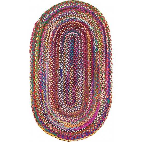 Rug Unique Loom Braided Chindi Multi Oval 3' 3 x 5' 0