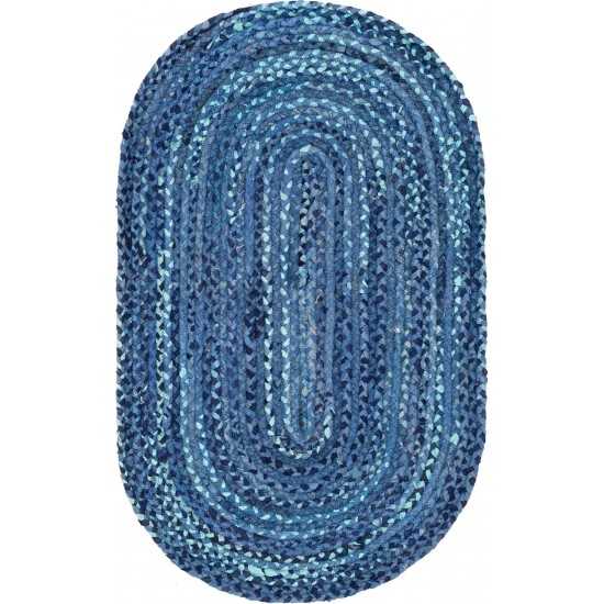 Rug Unique Loom Braided Chindi Blue Oval 3' 3 x 5' 0