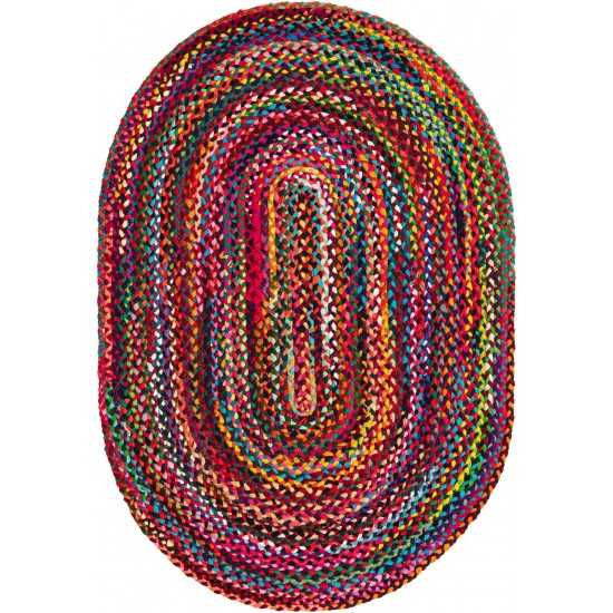 Rug Unique Loom Braided Chindi Multi Oval 4' 0 x 6' 0