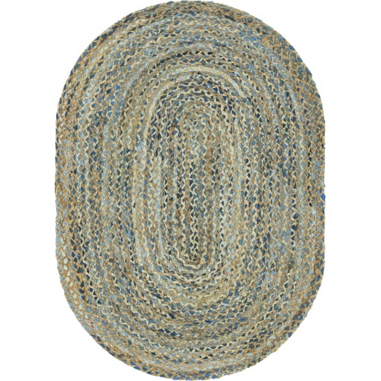 Rug Unique Loom Braided Chindi Blue Oval 4' 0 x 6' 0