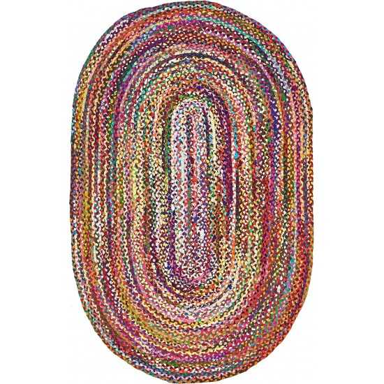 Rug Unique Loom Braided Chindi Multi Oval 5' 0 x 8' 0