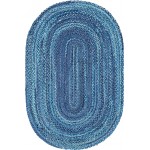 Rug Unique Loom Braided Chindi Blue Oval 5' 0 x 8' 0