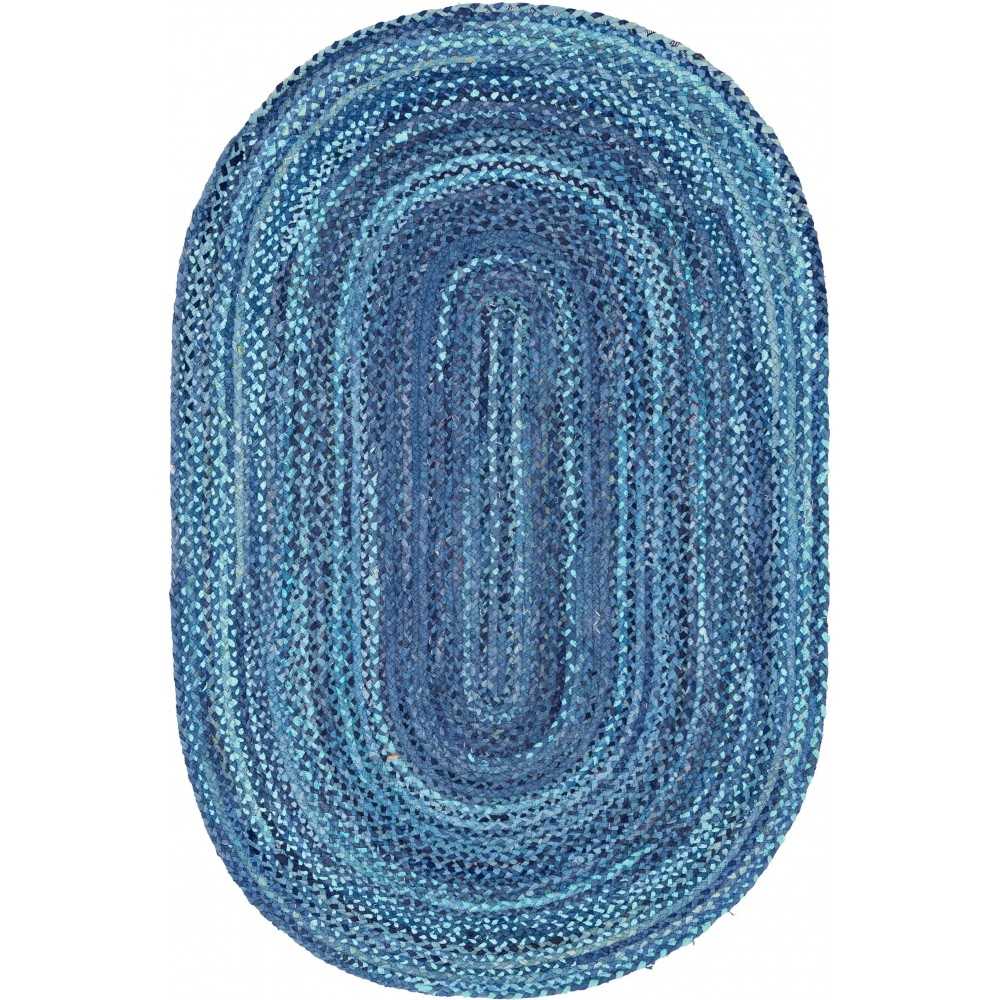 Rug Unique Loom Braided Chindi Blue Oval 5' 0 x 8' 0