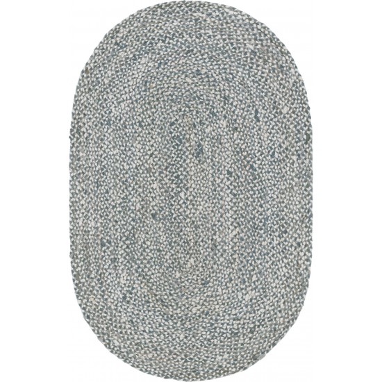 Rug Unique Loom Braided Chindi Gray Oval 5' 0 x 8' 0