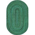 Rug Unique Loom Braided Chindi Green Oval 5' 0 x 8' 0