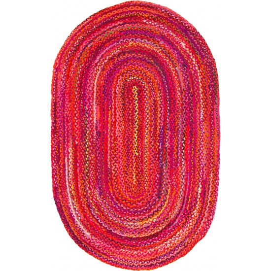 Rug Unique Loom Braided Chindi Red Oval 5' 0 x 8' 0