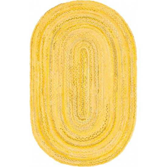 Rug Unique Loom Braided Chindi Yellow Oval 5' 0 x 8' 0