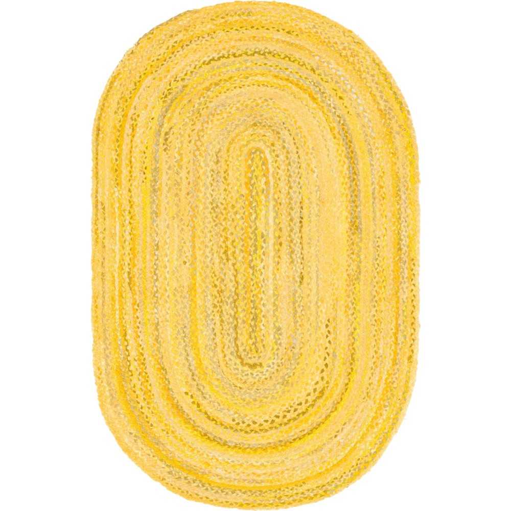 Rug Unique Loom Braided Chindi Yellow Oval 5' 0 x 8' 0