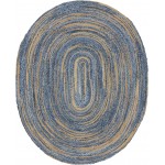 Rug Unique Loom Braided Chindi Blue/Natural Oval 8' 0 x 10' 0
