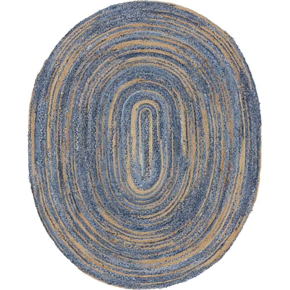 Rug Unique Loom Braided Chindi Blue/Natural Oval 8' 0 x 10' 0 Rug Unique Loom Braided Chindi Blue/Natural Oval 8' 0 x 10' 0