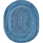 Rug Unique Loom Braided Chindi Blue Oval 8' 0 x 10' 0