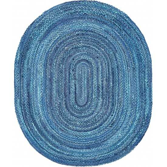 Rug Unique Loom Braided Chindi Blue Oval 8' 0 x 10' 0