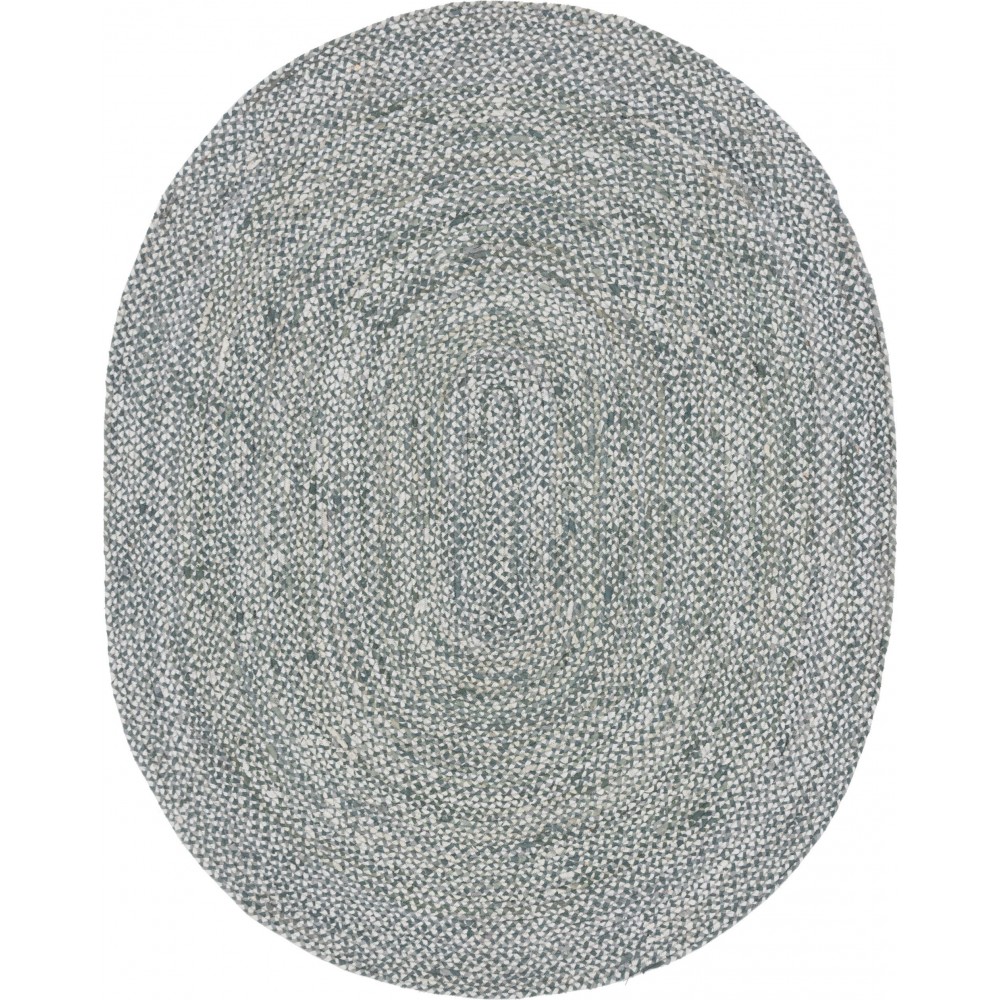 Rug Unique Loom Braided Chindi Gray Oval 8' 0 x 10' 0