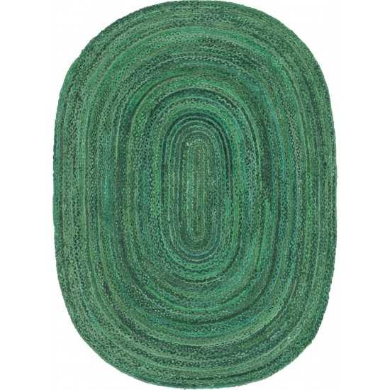 Rug Unique Loom Braided Chindi Green Oval 8' 0 x 10' 0