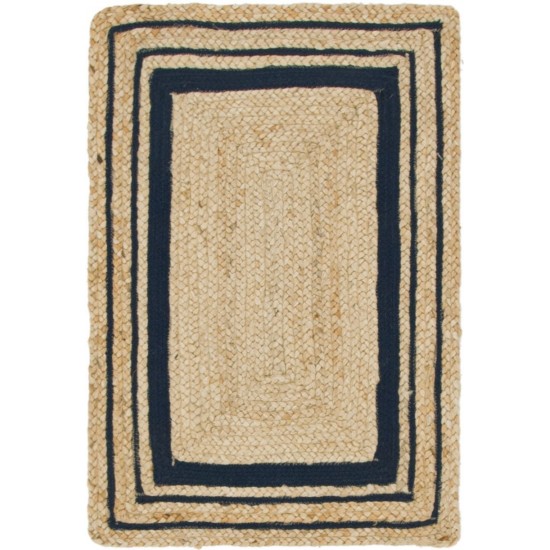 Rug Unique Loom Braided Jute Natural/Navy Blue Rectangular 2' 0 x 3' 0