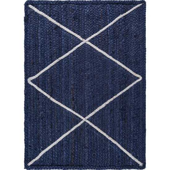 Rug Unique Loom Braided Jute Trellis Navy Blue Rectangular 2' 0 x 3' 0