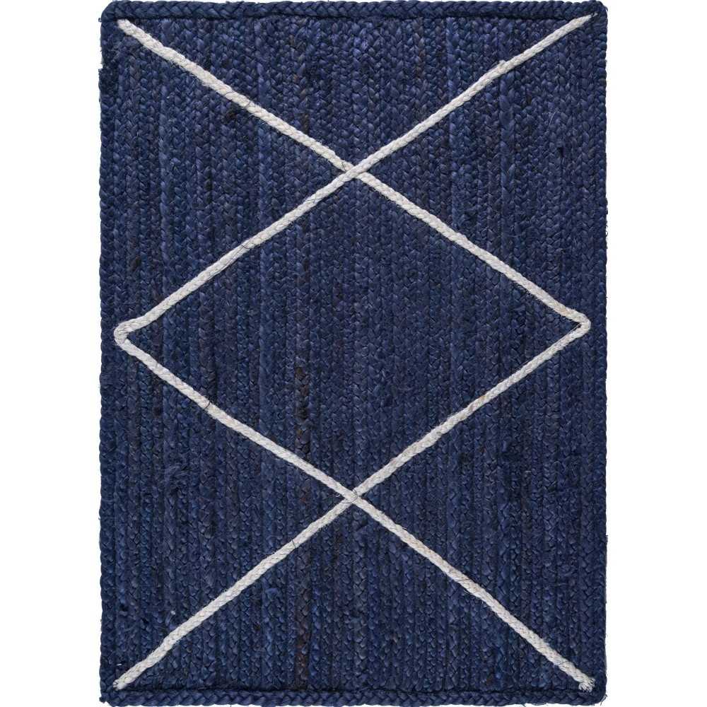 Rug Unique Loom Braided Jute Trellis Navy Blue Rectangular 2' 0 x 3' 0