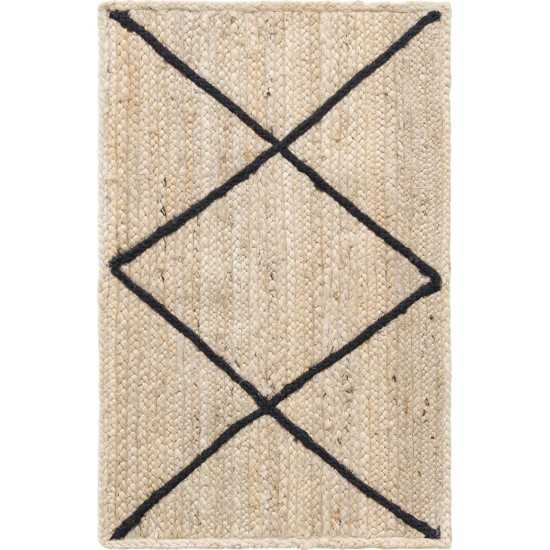 Rug Unique Loom Braided Jute Trellis Ivory Rectangular 2' 0 x 3' 0