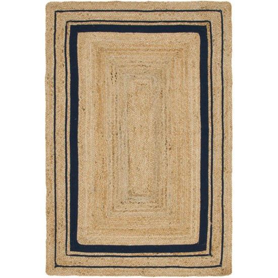 Rug Unique Loom Braided Jute Natural/Navy Blue Rectangular 4' 0 x 6' 0