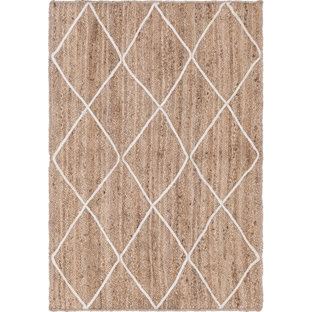 Rug Unique Loom Braided Jute Trellis Natural/Ivory Rectangular 4' 0 x 6' 0