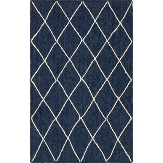 Rug Unique Loom Braided Jute Trellis Navy Blue Rectangular 5' 0 x 8' 0