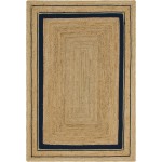 Rug Unique Loom Braided Jute Natural/Navy Blue Rectangular 6' 0 x 9' 0