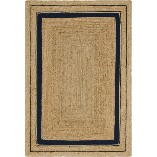 Rug Unique Loom Braided Jute Natural/Navy Blue Rectangular 6' 0 x 9' 0