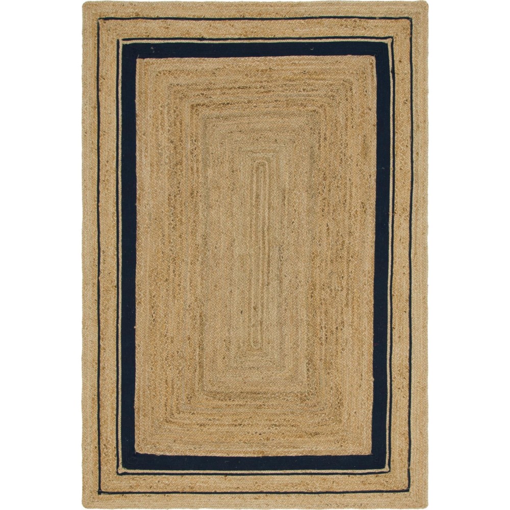 Rug Unique Loom Braided Jute Natural/Navy Blue Rectangular 6' 0 x 9' 0