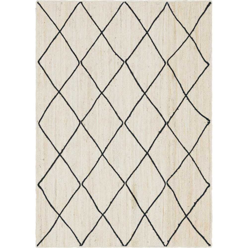 Rug Unique Loom Braided Jute Trellis Ivory Rectangular 6' 0 x 9' 0