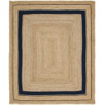 Rug Unique Loom Braided Jute Natural/Navy Blue Rectangular 8' 0 x 10' 0