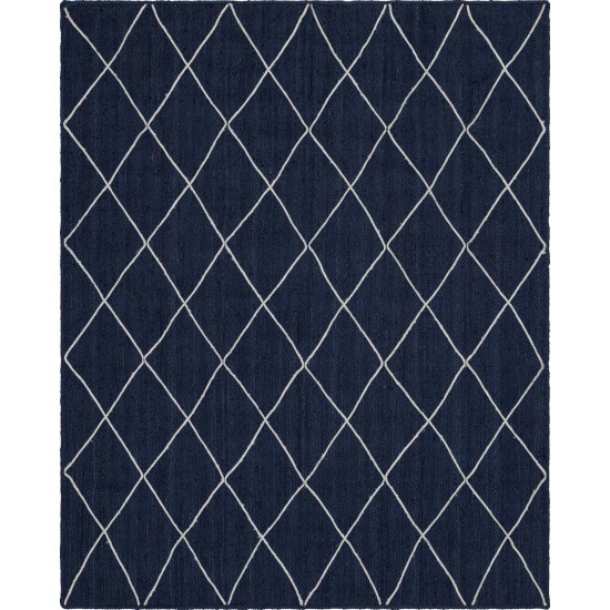 Rug Unique Loom Braided Jute Trellis Navy Blue Rectangular 8' 0 x 10' 0