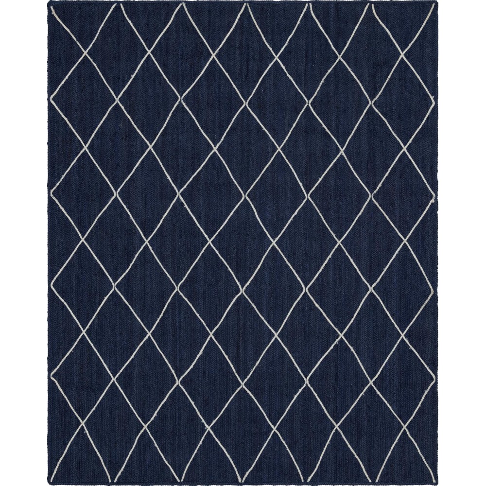 Rug Unique Loom Braided Jute Trellis Navy Blue Rectangular 8' 0 x 10' 0