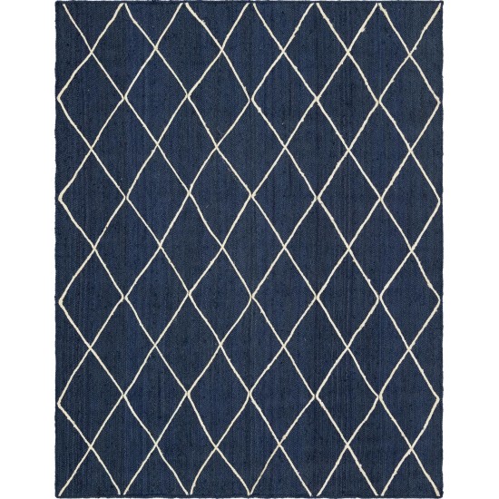 Rug Unique Loom Braided Jute Trellis Navy Blue Rectangular 8' 0 x 11' 0