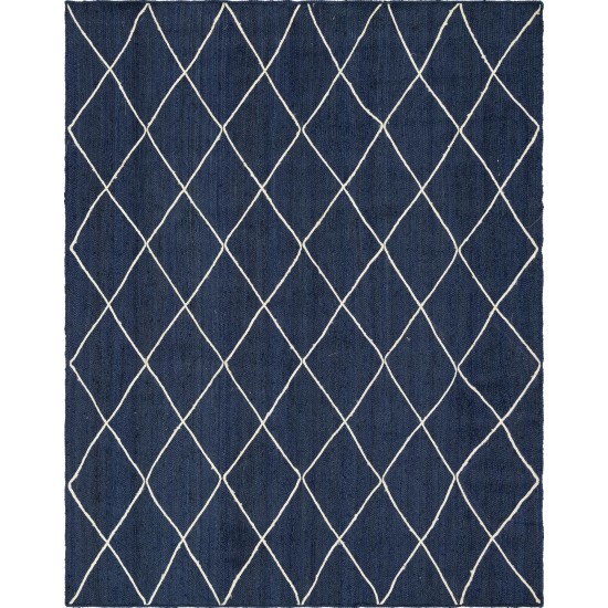 Rug Unique Loom Braided Jute Trellis Navy Blue Rectangular 9' 0 x 12' 0