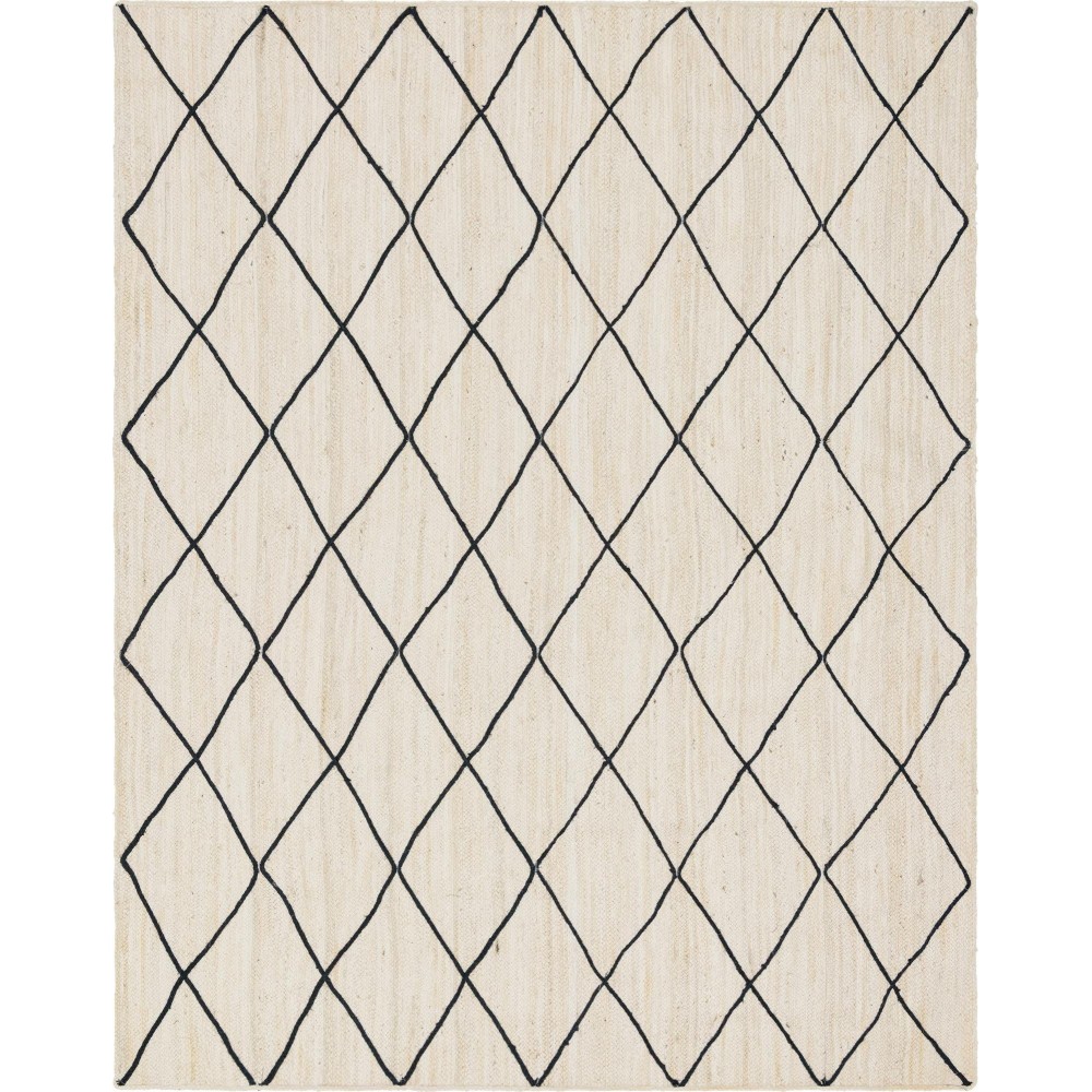 Rug Unique Loom Braided Jute Trellis Ivory Rectangular 9' 0 x 12' 0