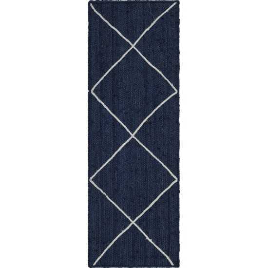 Rug Unique Loom Braided Jute Trellis Navy Blue Runner 2' 2 x 6' 0