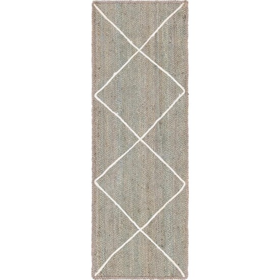 Rug Unique Loom Braided Jute Trellis Gray Runner 2' 2 x 6' 0