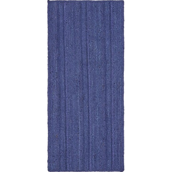 Rug Unique Loom Braided Jute Navy Blue Runner 2' 6 x 6' 0