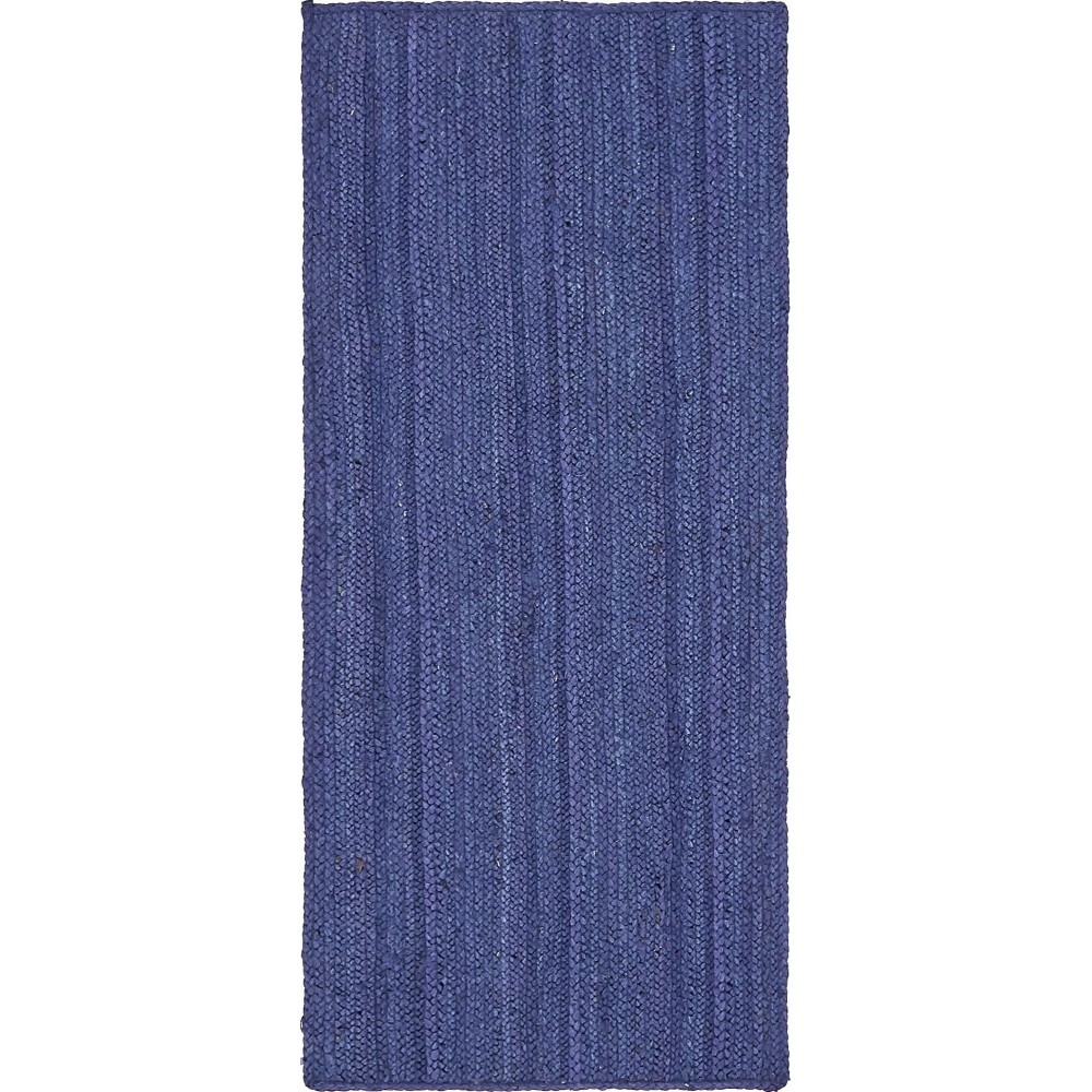 Rug Unique Loom Braided Jute Navy Blue Runner 2' 6 x 6' 0