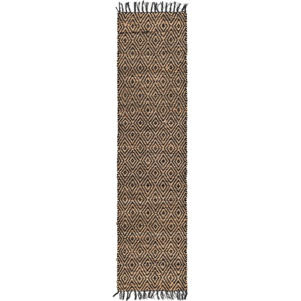 Rug Unique Loom Braided Jute Natural/Black Runner 2' 2 x 8' 0