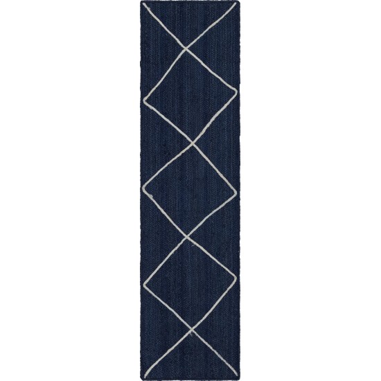 Rug Unique Loom Braided Jute Trellis Navy Blue Runner 2' 2 x 8' 2