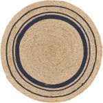 Rug Unique Loom Braided Jute Natural/Navy Blue Round 3' 3 x 3' 3