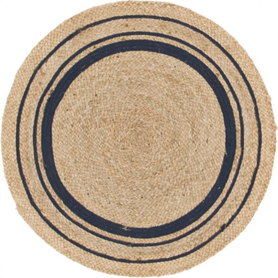 Rug Unique Loom Braided Jute Natural/Navy Blue Round 3' 3 x 3' 3