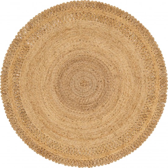 Rug Unique Loom Braided Jute Natural Round 6' 0 x 6' 0